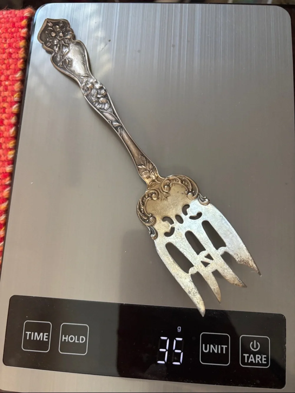 Antique 1903 sterling silver Blackington cherry blossom serving fork